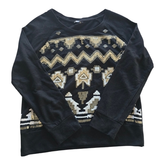 Wallflower Sweatshirt Women Sz L Black White Long Sleeve Embroidered Sequin - Picture 1 of 12